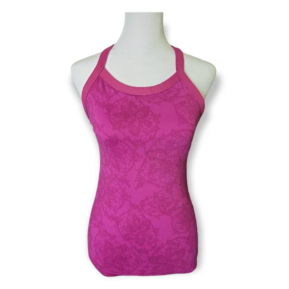 lululemon athletica Tops - Lululemon Fuschia Lotus Flower Print Tri Y Racerback Tank Top